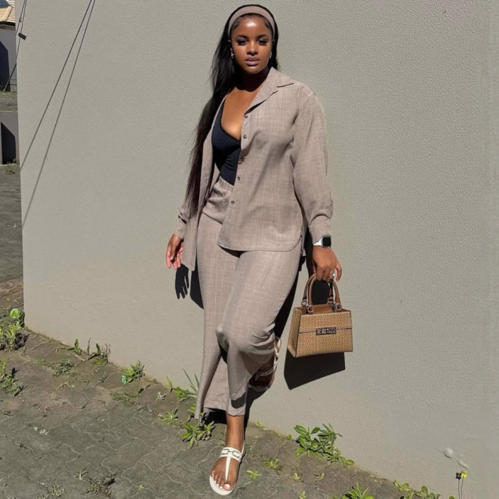 ZARA Women's African Chic Casual Blazer Cardigan Suit Set Straight Leg Pants